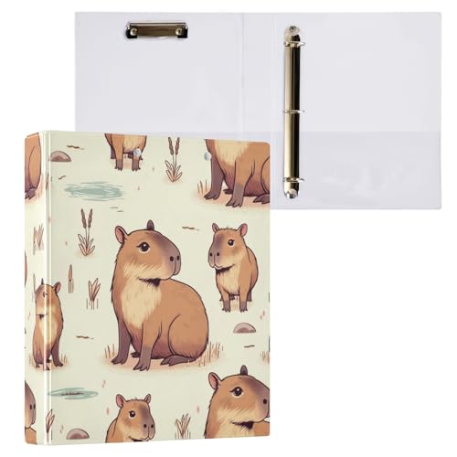 Capybara Ringbuch mit 3 Ringen, nahtloses Muster, rund, 3,8 cm, 200 Blatt, A4-Papierbinder-Organizer für Zuhause, Schule, Büro, 1 Stück von Mnsruu