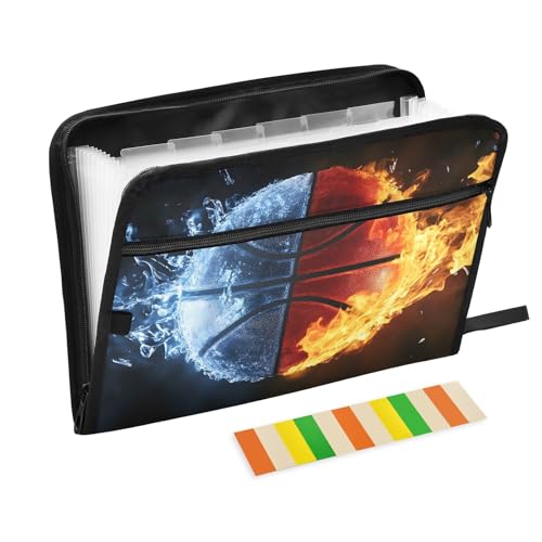 Dokumenten-Organizer mit 13 Fächern, Motiv: Basketball, Wasser und Feuer, Fächermappe mit Vordertasche, tragbare Business-Aktenaufbewahrung, Dokumenten-Organizer, Ordner mit Reißverschluss Dokumenten-Organizer mit 13 Fächern, Motiv: Basketball, Wasser und Feuer, Fächermappe mit Vordertasche, tragbare Business-Aktenaufbewahrung, Dokumenten-Organizer, Ordner mit Reißverschluss von Mnsruu