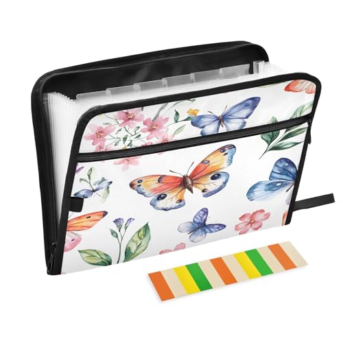 Fächermappe mit 13 Fächern, Schmetterlings-Blumenmuster, Fächermappe mit Fronttasche, tragbar, Business-Aktenaufbewahrung, Dokumenten-Organizer, Ordner mit Reißverschluss Fächermappe mit 13 Fächern, Schmetterlings-Blumenmuster, Fächermappe mit Fronttasche, tragbar, Business-Aktenaufbewahrung, Dokumenten-Organizer, Ordner mit Reißverschluss von Mnsruu