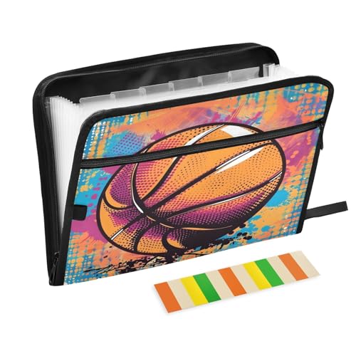 Fächermappe mit 13 Fächern, mit Etiketten, A4-Papier, Dokumente, Akkordeon, Ordner, Reißverschluss, Basketball von Mnsruu