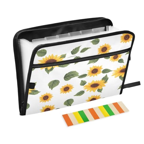 Fächermappe mit Sonnenblumen- und Blättermuster, 13 Fächer, Fächermappe mit Vordertasche, tragbare Business-Aktenaufbewahrung, Dokumenten-Organizer, Ordner mit Reißverschluss Fächermappe mit Sonnenblumen- und Blättermuster, 13 Fächer, Fächermappe mit Vordertasche, tragbare Business-Aktenaufbewahrung, Dokumenten-Organizer, Ordner mit Reißverschluss von Mnsruu