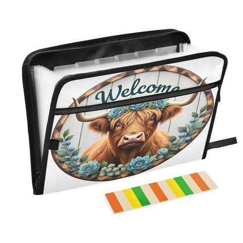 Flower Highland Cattle Fächermappe mit 13 Fächern, Fächermappe mit Vordertasche, tragbare Business-Aktenaufbewahrung, Dokumenten-Organizer, Ordner mit Reißverschluss Flower Highland Cattle Fächermappe mit 13 Fächern, Fächermappe mit Vordertasche, tragbare Business-Aktenaufbewahrung, Dokumenten-Organizer, Ordner mit Reißverschluss von Mnsruu