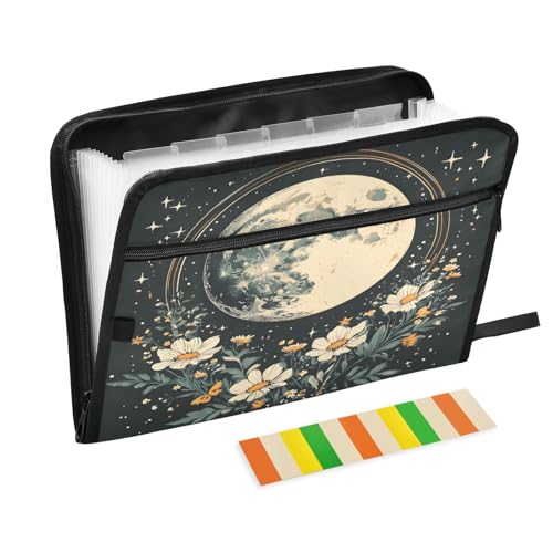 Flower Moon Fächermappe mit 13 Fächern, Fächermappe mit Vordertasche, tragbare Business-Aktenaufbewahrung, Dokumenten-Organizer, Ordner mit Reißverschluss Flower Moon Fächermappe mit 13 Fächern, Fächermappe mit Vordertasche, tragbare Business-Aktenaufbewahrung, Dokumenten-Organizer, Ordner mit Reißverschluss von Mnsruu