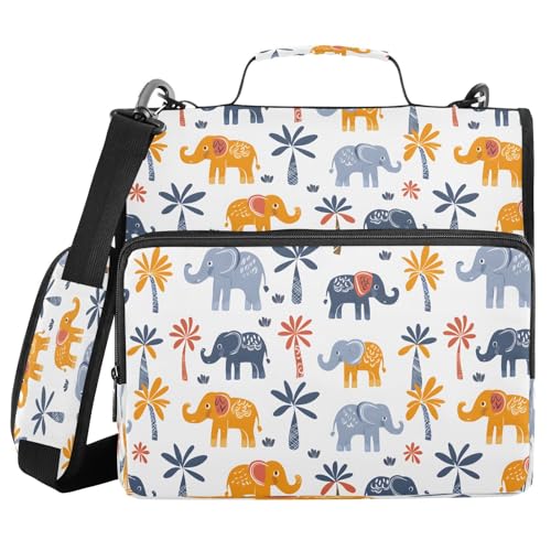 Handgezeichnete Elefanten-Ordnertasche mit Reißverschluss, mit Griff, Schultergurt, 3-Ringbuch, Organizer für Schule, Arbeit, Büro Handgezeichnete Elefanten-Ordnertasche mit Reißverschluss, mit Griff, Schultergurt, 3-Ringbuch, Organizer für Schule, Arbeit, Büro von Mnsruu