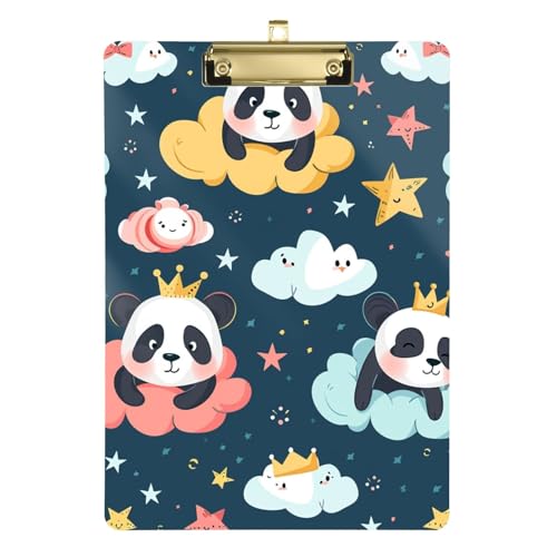 Kleine Pandas Wolken Sterne Acryl-Klemmbrett mit Metallclip, Standard-A4-Größe, 31,8 x 22,9 cm, Klemmbretter für Krankenschwestern, Studenten, Lehrer, Frauen, Männer, Klassenzimmer, Büro von Mnsruu