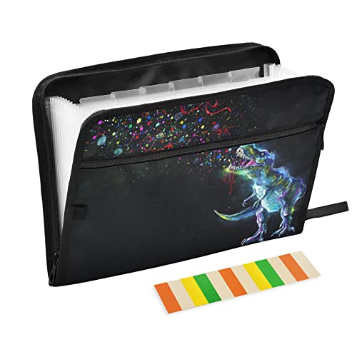 Mnsruu Fächermappe Regenbogen Dinosaurier 13 Taschen Akkordeon Aktenordner A4 Briefgröße Papier Akkordeon Ordner für Klassenzimmer, Büro, Reisen von Mnsruu