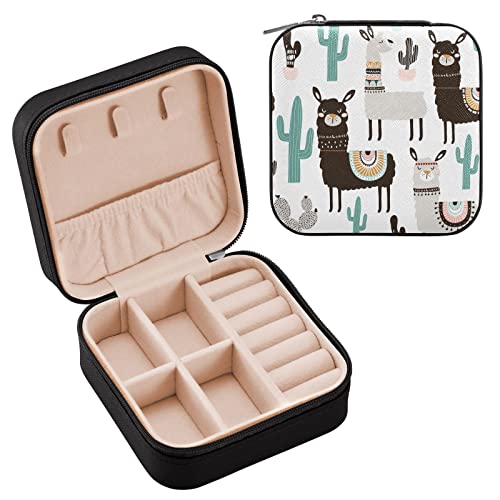 Mnsruu Lama Kaktus Schmuckschatulle Halskette Ring Aufbewahrung Organizer Mini Schmuck Etui Ohrringe Leder Schmuck Reise Organizer für Frauen Mädchen Freundin Frau Geschenk von Mnsruu