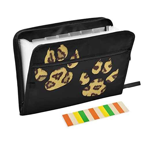 Mnsruu Leopard Paw Black 13 Pocket Expanding File Folder with Labels, Akkordeon File Folder File Organizer Letter A4 Paper for Office School Student von Mnsruu