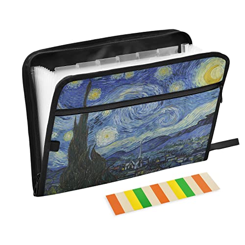 Mnsruu Van Gogh Sternennacht Kunst Gemälde 13 Taschen Fächermappe mit Etiketten, Akkordeon-Aktenordner Aktenordner Aktenordner Brief A4 Papier für Büro Schule Student von Mnsruu