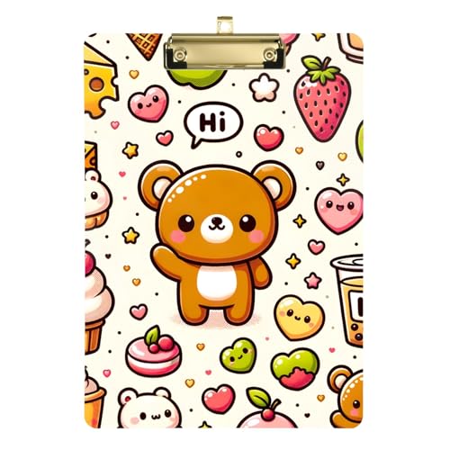 Niedlicher Teddybär in verschiedenen Formen von Süß- und Dessert-Acryl-Klemmbrett mit Metallclip, Standard-A4-Größe, 31,8 x 22,9 cm, Klemmbretter für Krankenschwestern, Studenten, Lehrer, Frauen, von Mnsruu