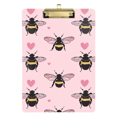 Niedliches Bienen-Acryl-Klemmbrett mit Metallclip, Standard-A4-Größe, 31,8 x 22,9 cm, Klemmbretter für Krankenschwestern, Studenten, Lehrer, Frauen, Männer, Klassenzimmer, Büro von Mnsruu