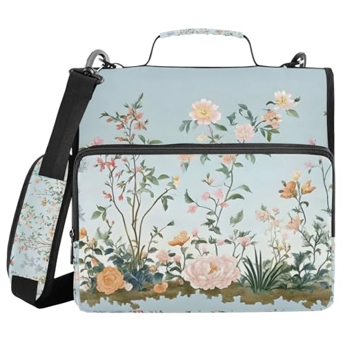 Ordner mit 3 Ringen und Reißverschluss, mit Schultergurt, Blumen und Vögel, Bilderbinder, Tasche, Fächermappe, Aufbewahrung, mehrere Taschen Ordner mit 3 Ringen und Reißverschluss, mit Schultergurt, Blumen und Vögel, Bilderbinder, Tasche, Fächermappe, Aufbewahrung, mehrere Taschen von Mnsruu