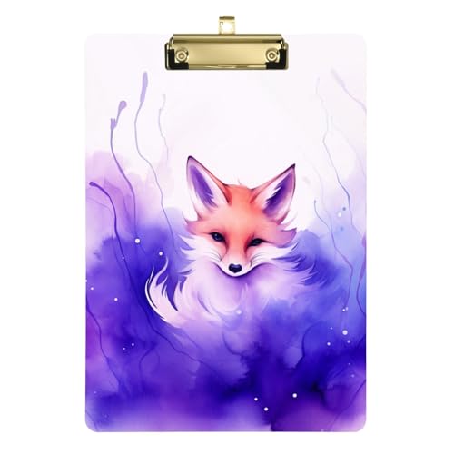 Purple Magic Fox Acryl-Klemmbrett mit Metallclip, Standard-A4-Größe, 31,8 x 22,9 cm, Klemmbretter für Krankenschwestern, Studenten, Lehrer, Frauen, Männer, Klassenzimmer, Büro von Mnsruu