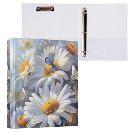 Ringbuch mit 3 D-Ringen, Motiv: blauer Schmetterling, weiße Gänseblümchen, A4, 1 Packung mit 200 Blatt, für Kinder, Schulbedarf, Damen, Herren, Büro Ringbuch mit 3 D-Ringen, Motiv: blauer Schmetterling, weiße Gänseblümchen, A4, 1 Packung mit 200 Blatt, für Kinder, Schulbedarf, Damen, Herren, Büro von Mnsruu