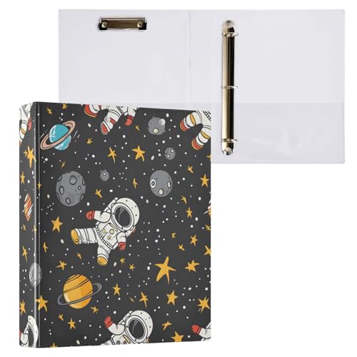 Ringbuch mit 3 Ringen, Cartoon-Astronauten und Sternen, Asteroiden, runder Ringbuch, 3,8 cm, 200 Blatt, A4-Papierbinder-Organizer für Zuhause, Schule, Büro, 1 Stück von Mnsruu