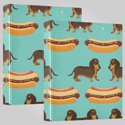 Ringbuch mit 3 Ringen, Dackel-Hund, Hot Dog, rund, 3,8 cm, Sichtbinder, 200 Blatt, A4-Papierbinder-Organizer für Zuhause, Schule, Büro, 2 Stück von Mnsruu