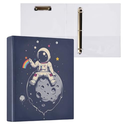 Ringbuch mit 3 Ringen, Lonely Astronaut Picking Stars on The Moon Round Ring Binder 1.5 Inch Viewbinder 200 Sheets A4 Paper Binder Organizer for Home School Office, 1 Pack von Mnsruu