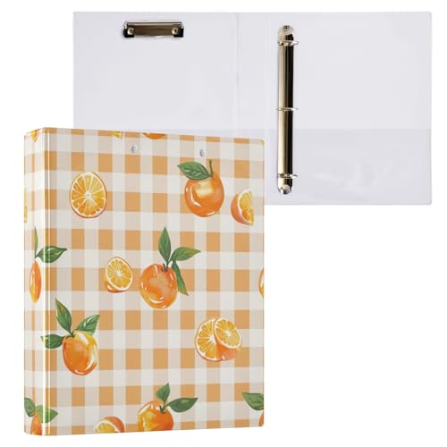 Ringbuch mit 3 Ringen, Orange auf einem Vichy-Muster, rund, 3,8 cm, 200 Blatt, A4-Papierbinder-Organizer für Zuhause, Schule, Büro, 1 Stück von Mnsruu