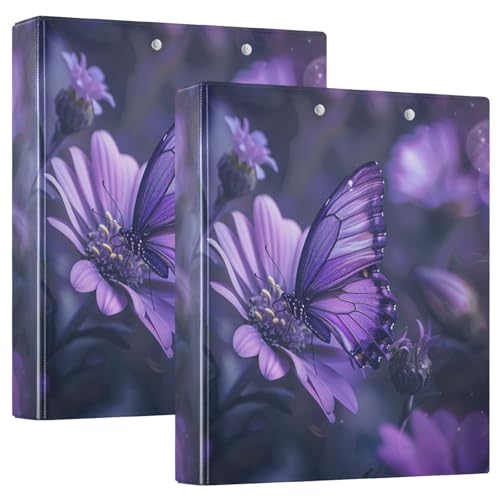 Ringbuch mit 3 Ringen, Schmetterling, violette Blume, 3,8 cm, runde Ringe für 200 Blatt, 3-Ringbücher mit rutschfestem Metallclip von Mnsruu