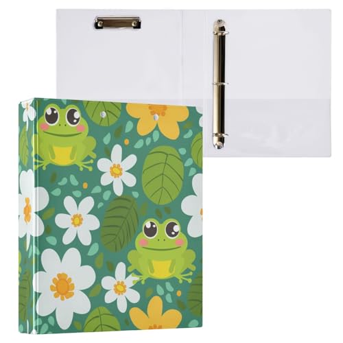 Ringbuch mit 3 Ringen, niedlicher Frosch, Blume, Blatt, rund, 3,8 cm, 200 Blatt, A4-Papierbinder-Organizer für Zuhause, Schule, Büro, 1 Stück von Mnsruu