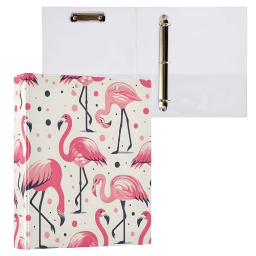 Ringbuch mit 3 Ringen, rosa Flamingos, gepunktet, rund, 3,8 cm, 200 Blatt, A4-Papierbinder-Organizer für Zuhause, Schule, Büro, 1 Stück von Mnsruu