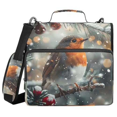 Ringbuch mit 3 Ringen und Reißverschluss, Stechpalmenbeeren, Wintervogel, 3,8 cm Ringbuch-Organizer-Tasche mit Schultergurt, passend für 13-Zoll-Laptops und 500 Blatt Ringbuch mit 3 Ringen und Reißverschluss, Stechpalmenbeeren, Wintervogel, 3,8 cm Ringbuch-Organizer-Tasche mit Schultergurt, passend für 13-Zoll-Laptops und 500 Blatt von Mnsruu