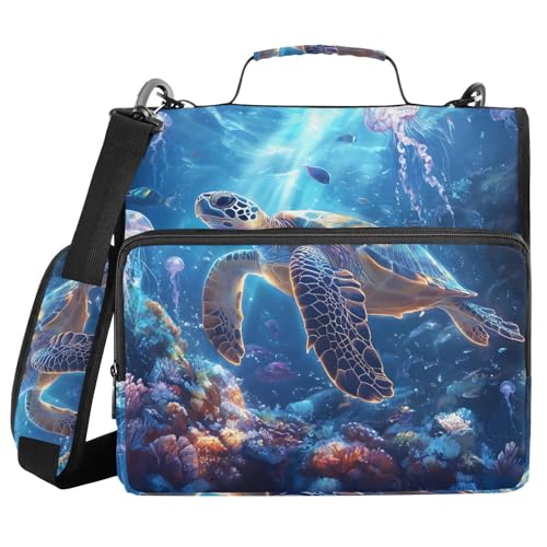 Ringbuch mit 3 Ringen und Reißverschluss, blaue Schildkröte, Quallen, Koralle, 3,8 cm Ringbuch-Organizer-Tasche mit Schultergurt, passend für 13-Zoll-Laptops und 500 Blatt Ringbuch mit 3 Ringen und Reißverschluss, blaue Schildkröte, Quallen, Koralle, 3,8 cm Ringbuch-Organizer-Tasche mit Schultergurt, passend für 13-Zoll-Laptops und 500 Blatt von Mnsruu