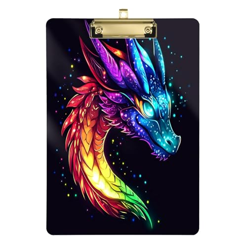 Schönes Regenbogen-Drachen-Acryl-Klemmbrett mit Metallclip, Standard-A4-Größe, 31,8 x 22,9 cm, Klemmbretter für Krankenschwestern, Studenten, Lehrer, Frauen, Männer, Klassenzimmer, Büro von Mnsruu