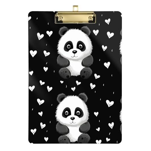 Schwarzes Panda-Herz-Klemmbrett aus Acryl mit Metallclip, Standard-A4-Größe, 31,8 x 22,9 cm, Klemmbretter für Krankenschwestern, Studenten, Lehrer, Frauen, Männer, Klassenzimmer, Büro von Mnsruu