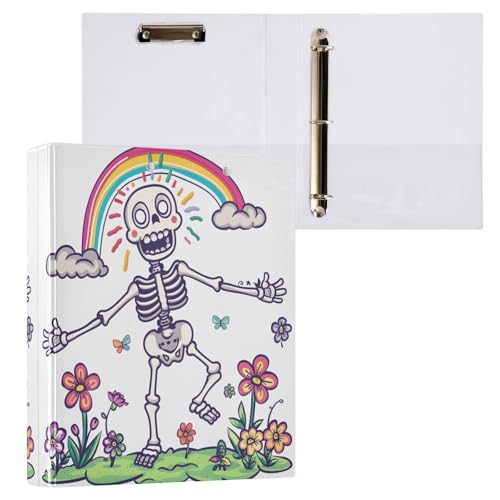 Skelett mit Regenbogen 3-Ringbücher mit Klemmbrett Aktenordner für Büro Schule mit Tasche von Mnsruu