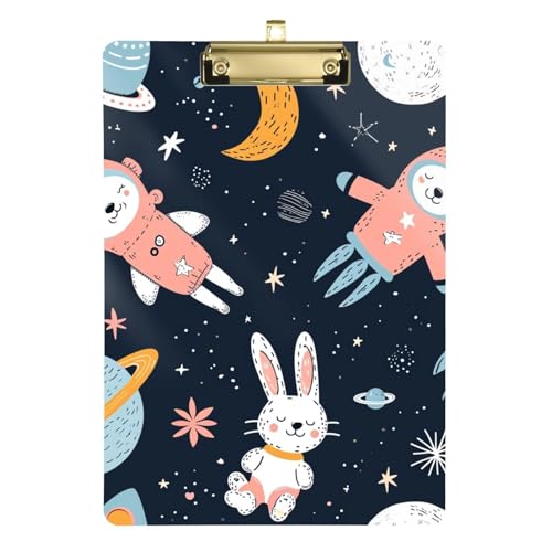 Space Rabbit Astronauts Acryl-Klemmbrett mit Metallclip, Standard-A4-Größe, 31,8 x 22,9 cm, Klemmbretter für Krankenschwestern, Studenten, Lehrer, Frauen, Männer, Klassenzimmer, Büro von Mnsruu