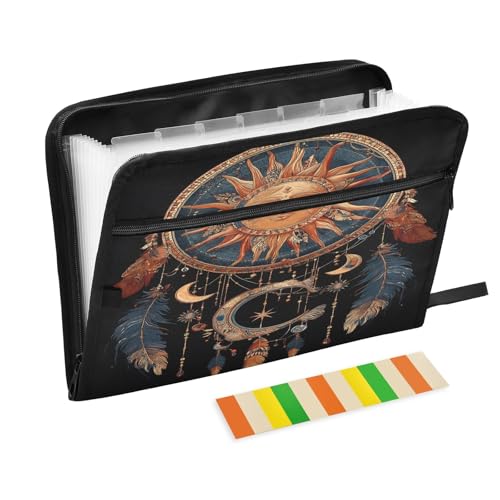 Sun Moon Traumfänger, 13 Fächer, Fächermappe mit Vordertasche, tragbare Business-Aktenaufbewahrung, Dokumenten-Organizer, Ordner mit Reißverschluss Sun Moon Traumfänger, 13 Fächer, Fächermappe mit Vordertasche, tragbare Business-Aktenaufbewahrung, Dokumenten-Organizer, Ordner mit Reißverschluss von Mnsruu