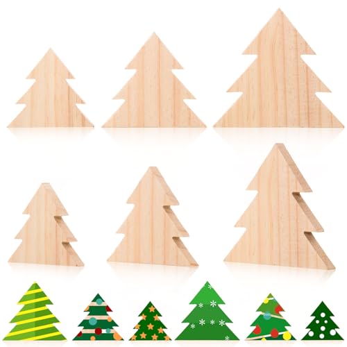 MoDooris 12 Stück Weihnachtsbaum-Holzausschnitte, unlackiertes Holz, Tischschilder, 3 Größen, Weihnachtsbaum-Schilder, abgestuftes Tablett, Dekoration, blanko, freistehende Blöcke für Weihnachten, von MoDooris