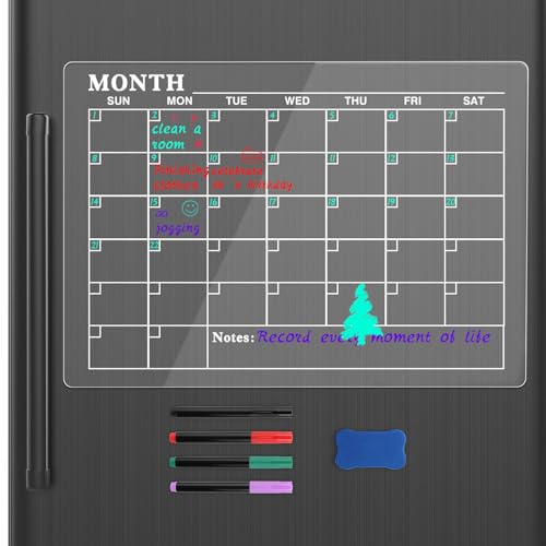 MoKo Monatsplaner Abwischbar Magnetischer, Acryl Kalender für Kühlschrank, 42,5 x 30cm Wochenplaner Abwischbar Familienplaner mit 4 Farbigen Markern 1 Radiergummi für Menüplanung & Einkaufsliste von MoKo