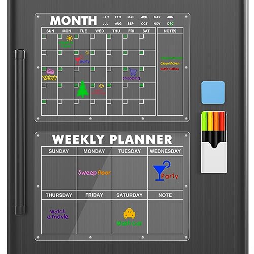 MoKo Wochenplaner Abwischbar Magnetischer, Acryl Monatsplaner Abwischbar Kühlschrank Kalender mit 8 Farbigen Markern 1 Radiergummi 1 magnetischen Ständer für Menüplanung und Einkaufsliste, 40 x 30cm von MoKo