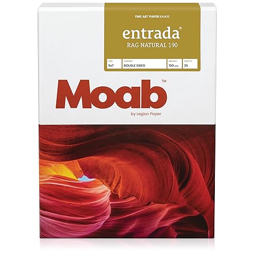 Moab Entrada Rag Natural 190 g/m² Papier 10x15cm aus Baumwolle für Tintenstrahldrucker, zweiseitig, 25 Blatt von Moab