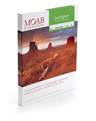 Moab Juniper Baryta Rag 305, A2, 25 Blatt, Drucker-Fotopapier, 305 g/m2, Faserpapier aus 100% Baumwolle JBR305A225 von Moab