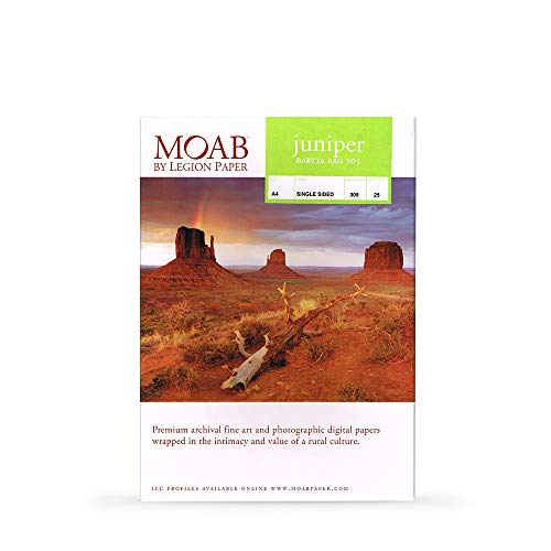 Moab Juniper Baryta Rag 305, A4, 25 Blatt, Drucker-Fotopapier, 305 g/m2, Faserpapier aus 100% Baumwolle von Moab