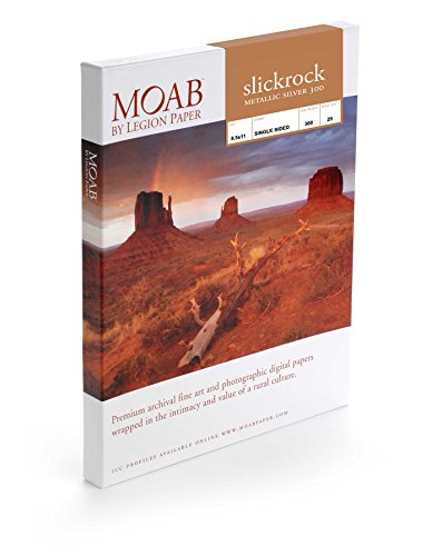Moab Slickrock Metallic Silver 300 (5x7') 300 g/m² Papier hochwertiges Fotopapier für Tintenstrahldrucker 50 Blatt von Moab