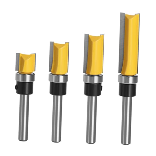 Mobestech 1 Satz Holzbearbeitungsschneider Fräser-Bits schnitzen Furnierfräser Lagerbündige Trimmbits Whiteside-Router-Bits 1/ 4 Fräserbits Musterbündiger Fräser Gravierbit Hartmetall Yellow von Mobestech