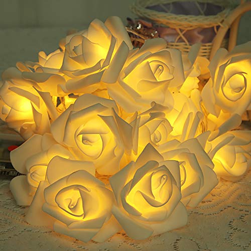 Mobxpar 3m 20er LED Rosen Lichterkette | innen batteriebetrieben | LED Künstliche Rosen Lichterketten | Rose Fairy Lights | 20 Blumen Rosengirlande | Romantische Deko für Zimmer (Warmweiß) von Mobxpar