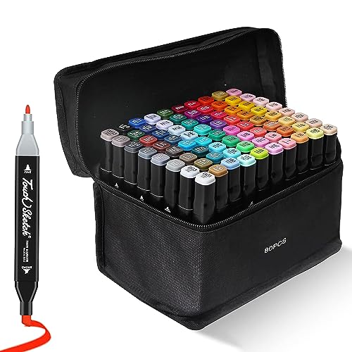 Mobxpar 80 Farben Marker Set, Schnell Trocknend Alkohol Permanent Marker, Twin Tip Marker Stifte Set für Manga Design Schule, Einzigartiges Doppelkopf Graffiti Stifte, mit Schwarzer Tragetasche von Mobxpar