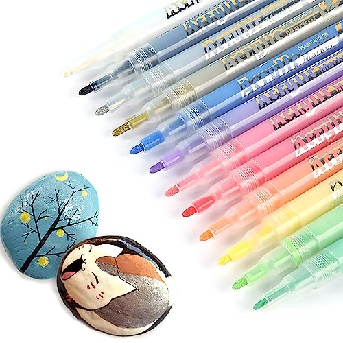 Mobxpar Acrylstifte Marker Stifte, 12 Farben Wasserfest Acrylfarben Stifte für Steine Bemalen, 1mm Permanent Acrylmarker für Kinder Glas Papier Keramik Porzellan Metall Holz Leinwand von Mobxpar