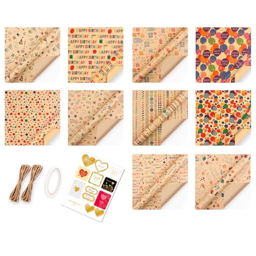 Mocoocouture 10 Blatt Tragbares Kraft Geschenkpapier Kraftpapier Für Geschenke Geburtstagsthemen Designs Geschenkpapier von Mocoocouture