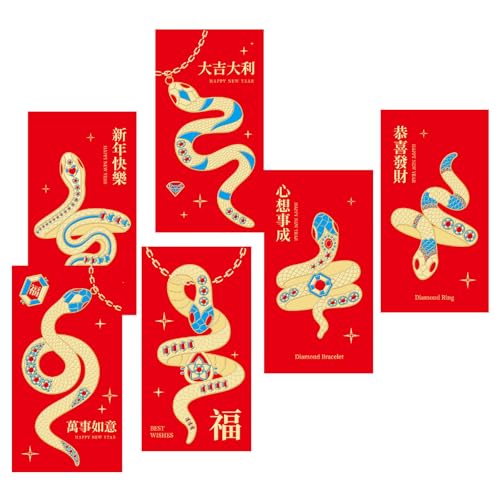 Mocoocouture Packung Mit 6 Chinesischen Neujahrsdekorationen 2025 Schlangen Thema Rote Umschläge Frühlingsfest Geldpakete Für Kinder von Mocoocouture