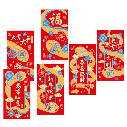 Mocoocouture Packung Mit 6 Chinesischen Neujahrsdekorationen 2025 Schlangen Thema Rote Umschläge Frühlingsfest Geldpakete Für Kinder von Mocoocouture