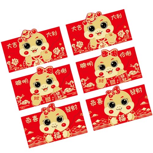 Mocoocouture Packung Mit 6 Chinesischen Neujahrsdekorationen Cartoon Schlangen Thema Rote Umschläge Frühlingsfest Geldpakete Für Kinder von Mocoocouture