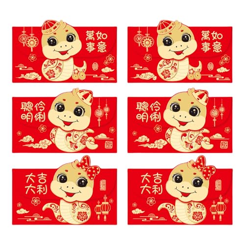 Mocoocouture Packung Mit 6 Chinesischen Neujahrsdekorationen Cartoon Schlangen Thema Rote Umschläge Frühlingsfest Geldpakete Für Kinder von Mocoocouture