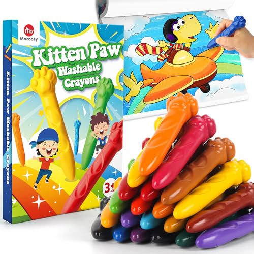 Mocoosy 18 Farben Bienenwachsmalstifte für Kleinkinder Alter 1–3, ungiftige waschbare Buntstifte mit Malbuchset, Buntstifte für Kinder Baby Malkunst Spielzeug Geschenke für Kinder Alter 4–8 Jahren von Mocoosy