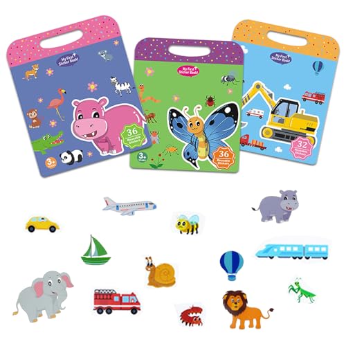 Mocrop 3 Stücke 3D Wiederverwendbare Stickerbuch Puffy Sticker Book, wasserdicht Jelly Sticker Spiel, Tiere, Insekten, Verkehr, für Kinder 3-6 Aufkleber Spiel Pädagogische Geschenk von Mocrop